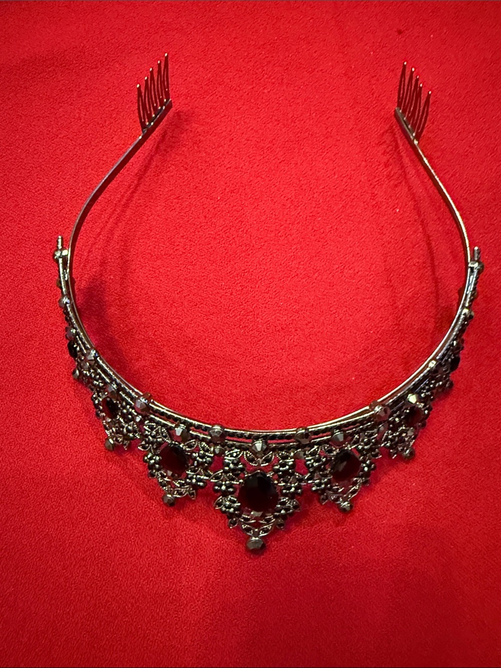 Vintage-Inspired Black Crystal Tiara Headband